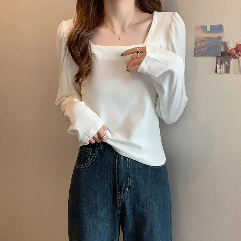 Women French Style Long Sleeve T-Shirt White 2022 - Image 5