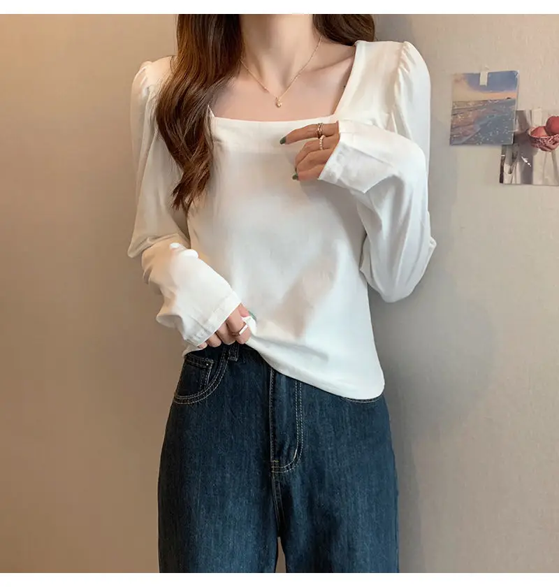 Women French Style Long Sleeve T-Shirt White 2022 — feature 2