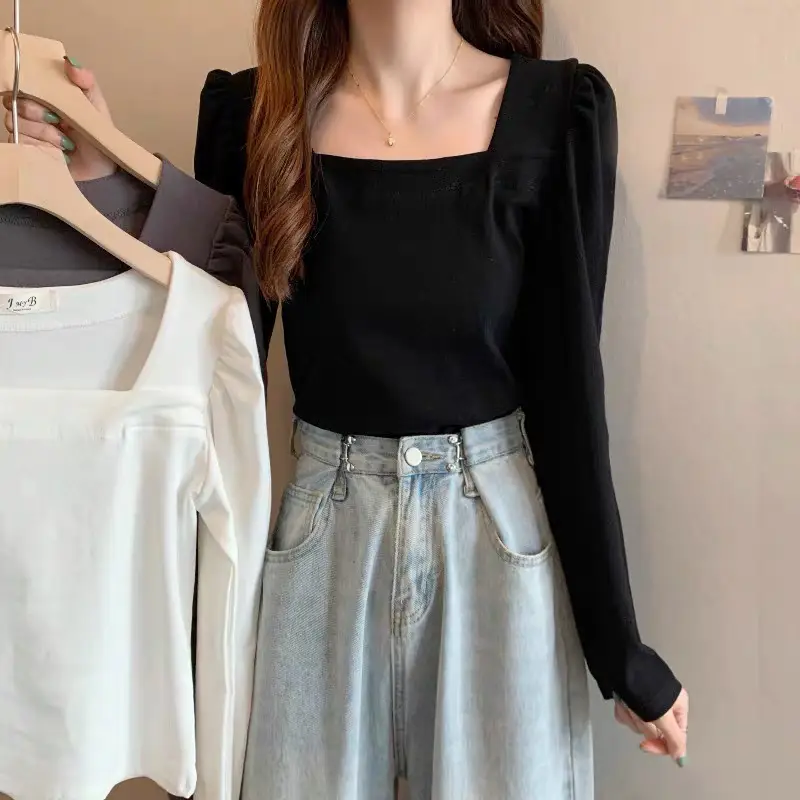Women French Style Long Sleeve T-Shirt White 2022 — feature 3