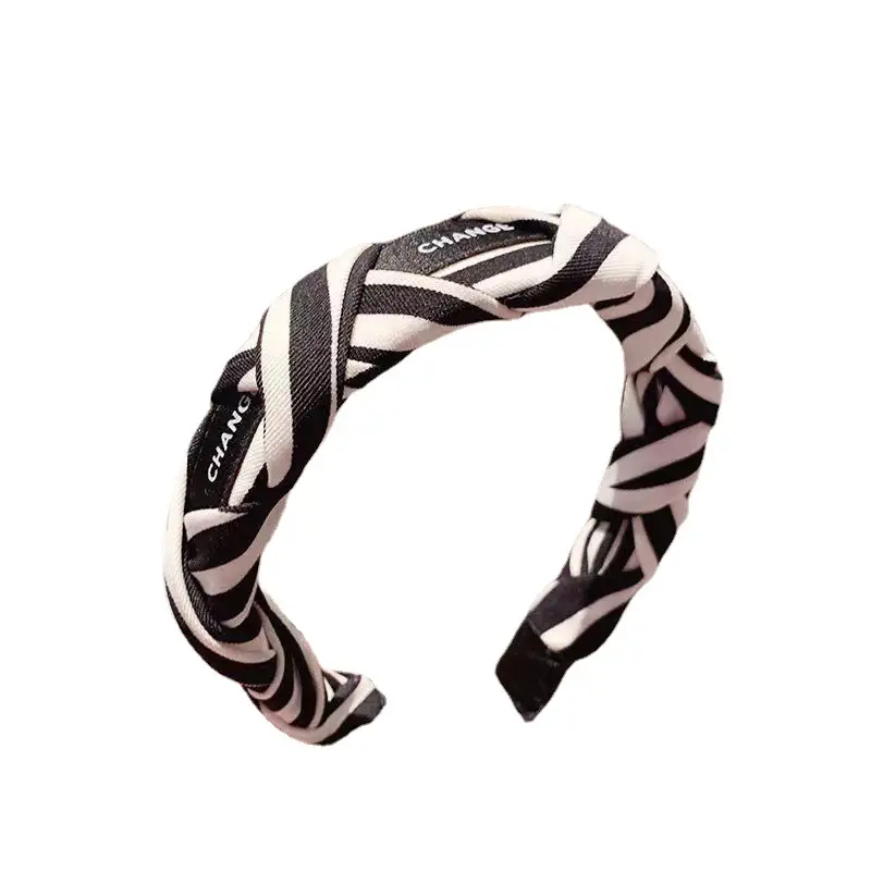 Korean Black White Striped Hair Hoop Women's Small