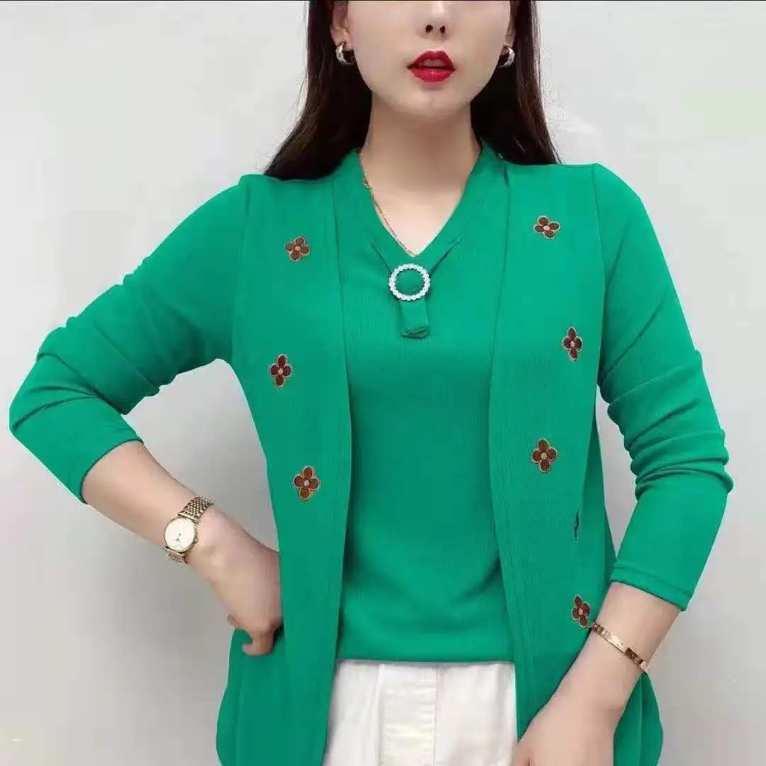 Green Embroidered Cardigan for Women Slimming Covering Top