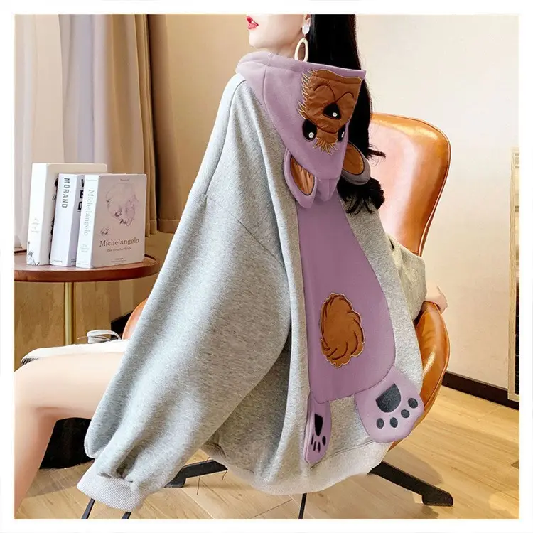 Women Korean Style Fleece Bear Hooded Jacket Green — feature 4
