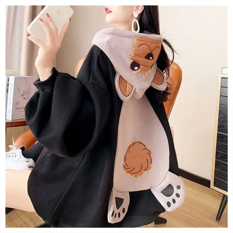 Women Korean Style Fleece Bear Hooded Jacket Green — feature 9