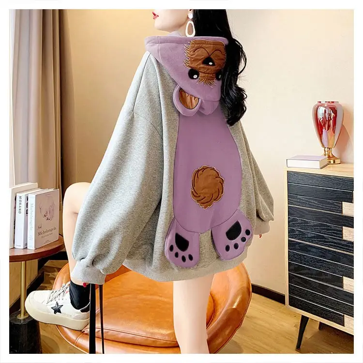 Women Korean Style Fleece Bear Hooded Jacket Green — feature 2