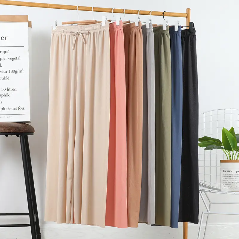 Women's 2025 Ice Silk Wide Leg Pants Olive Green — feature 27