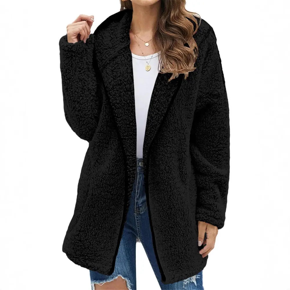 Plush Hooded Vest for Women Cream Long Sleeve