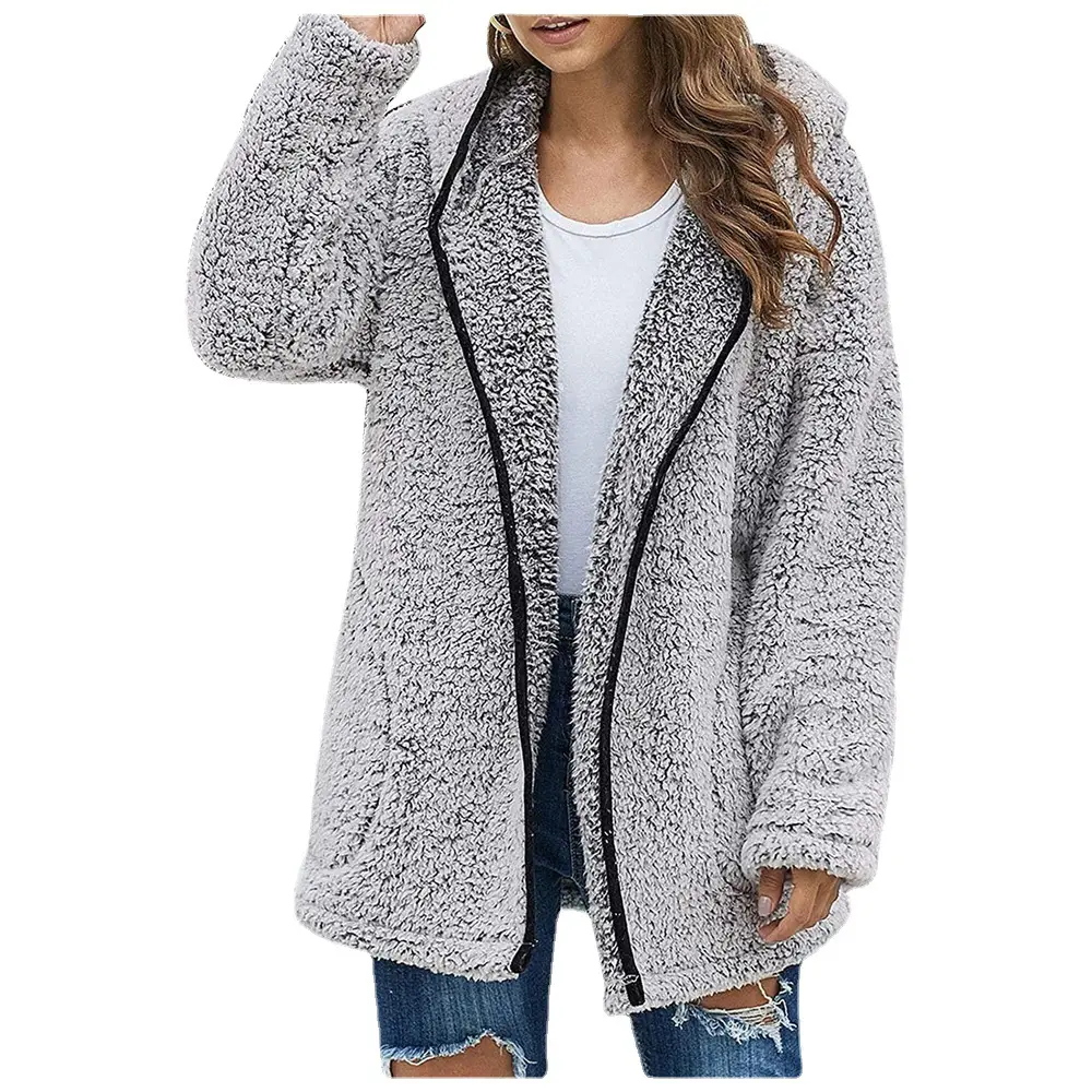 Plush Hooded Vest for Women Cream Long Sleeve