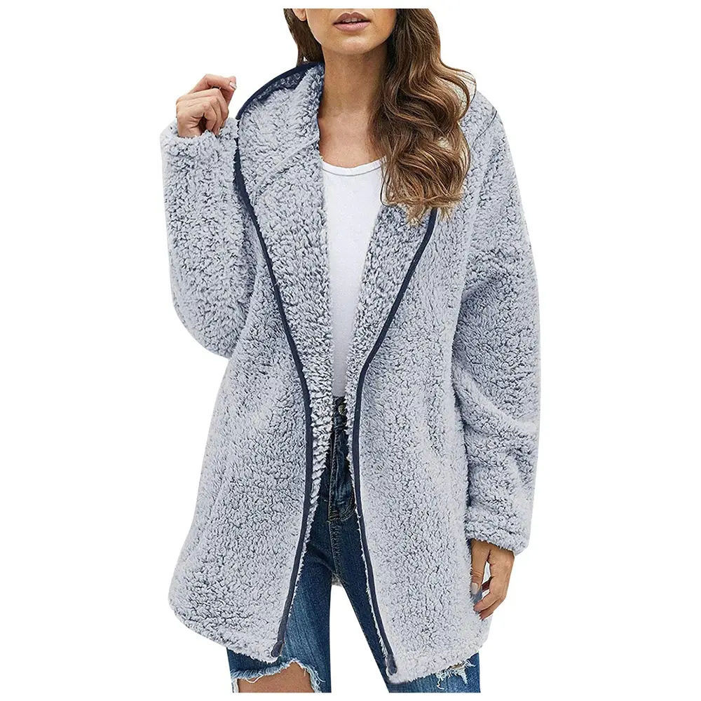 Plush Hooded Vest for Women Cream Long Sleeve