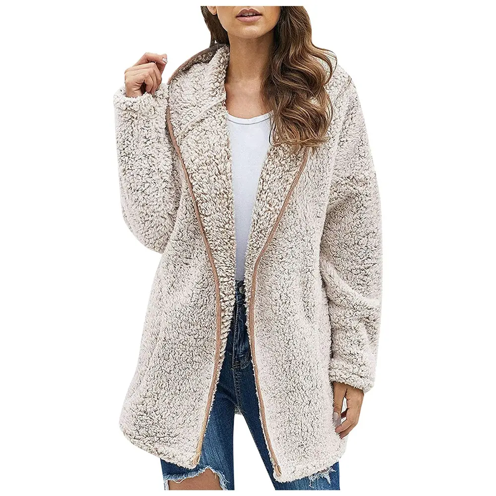 Plush Hooded Vest for Women Cream Long Sleeve — feature 12