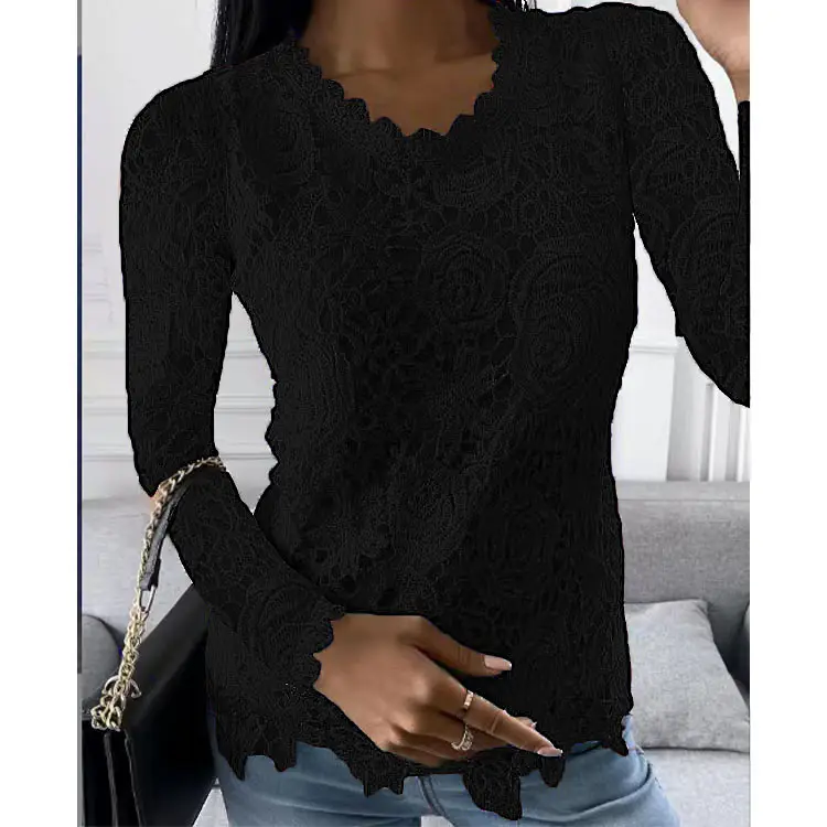 Blue Lace Long Sleeve Top for Women 2022 - Image 8