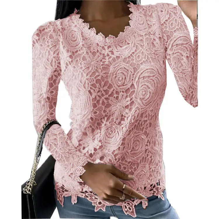Blue Lace Long Sleeve Top for Women 2022 - Image 9