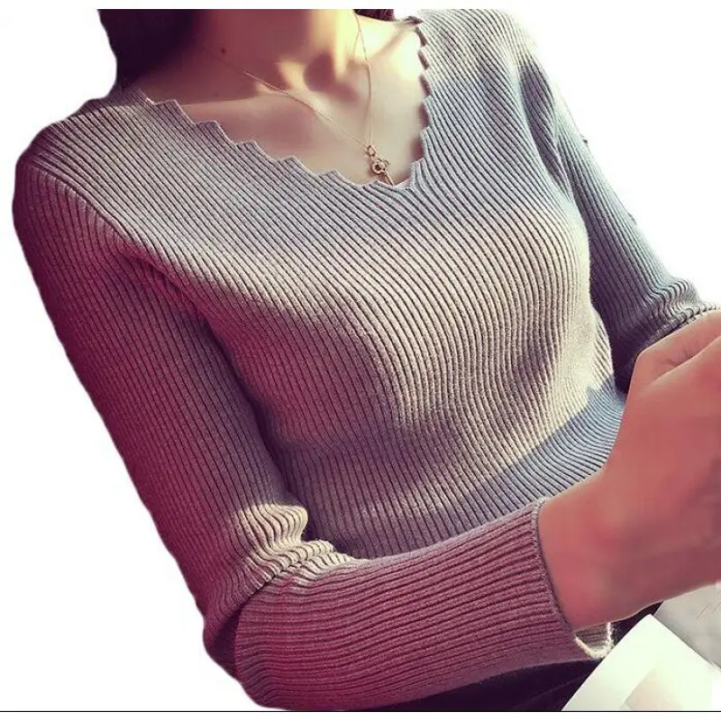 Women's V-neck Long Sleeve Pullover Sweater Cream