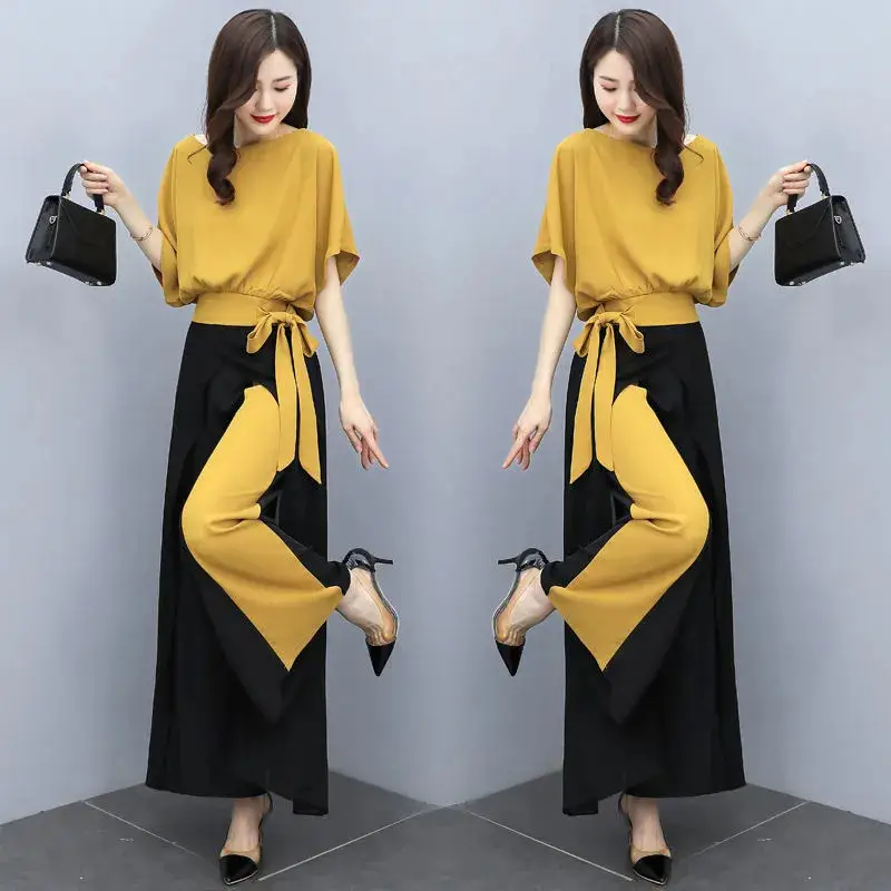 Women Wide Leg Pants Suit Yellow Bow Western 2025 - Image 6
