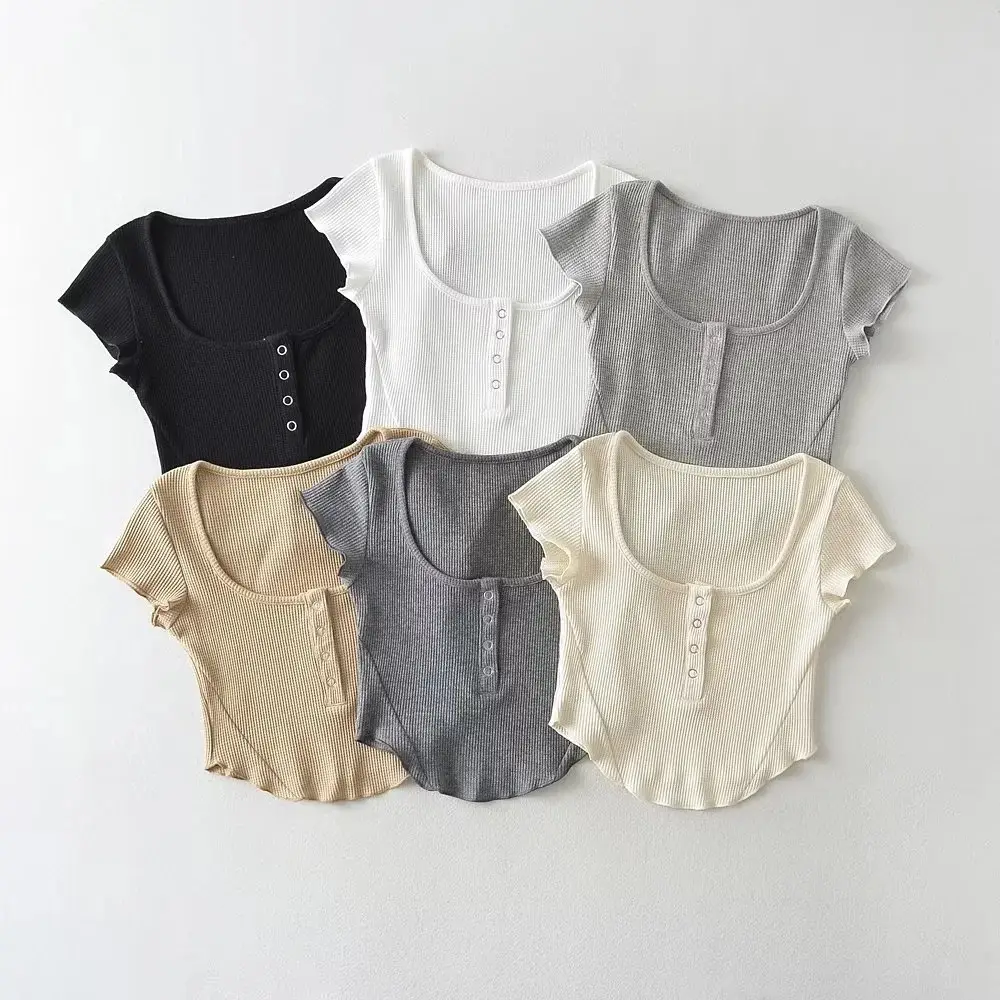 Gray Waffle Ear T-Shirt with Hidden Buckle & Elastic Bottom - Image 7