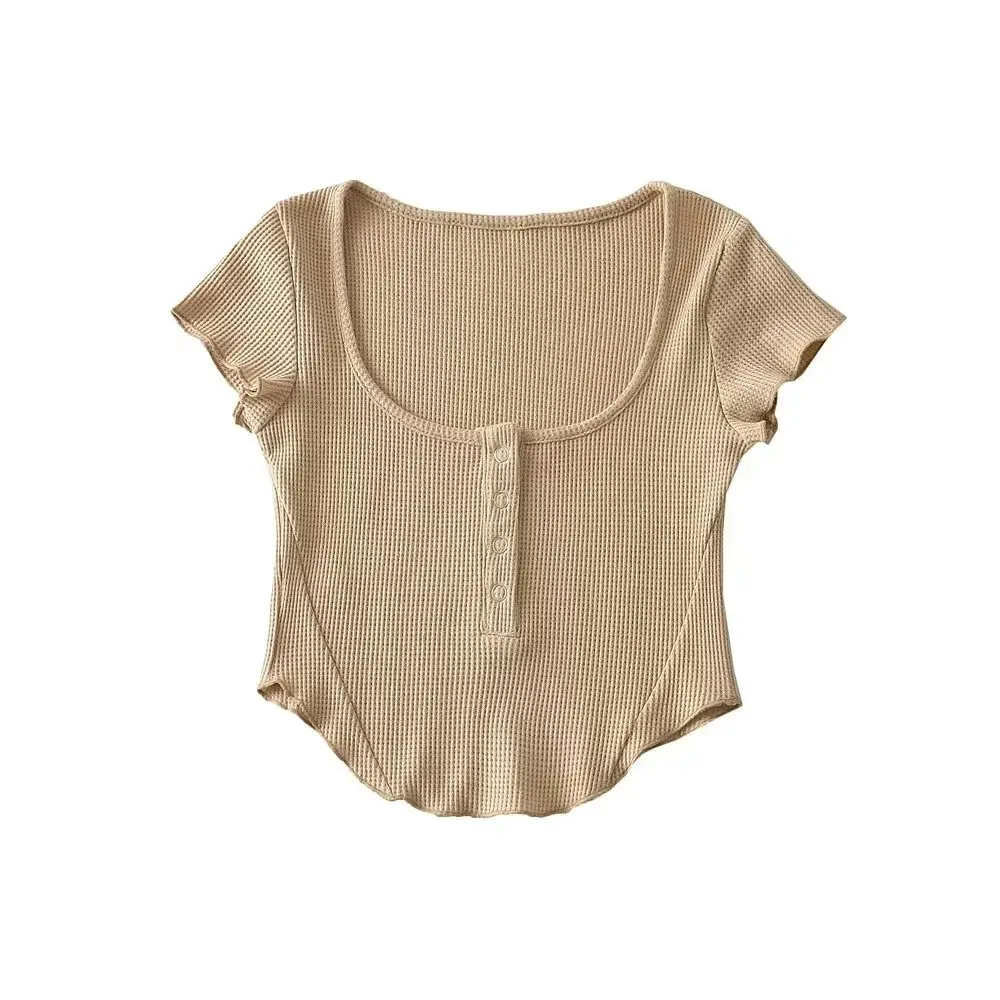 Gray Waffle Ear T-Shirt with Hidden Buckle & Elastic Bottom - Image 10