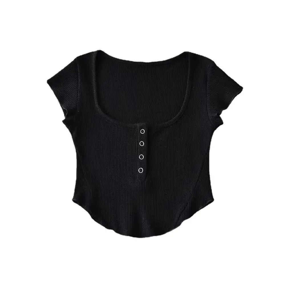 Gray Waffle Ear T-Shirt with Hidden Buckle & Elastic Bottom - Image 11