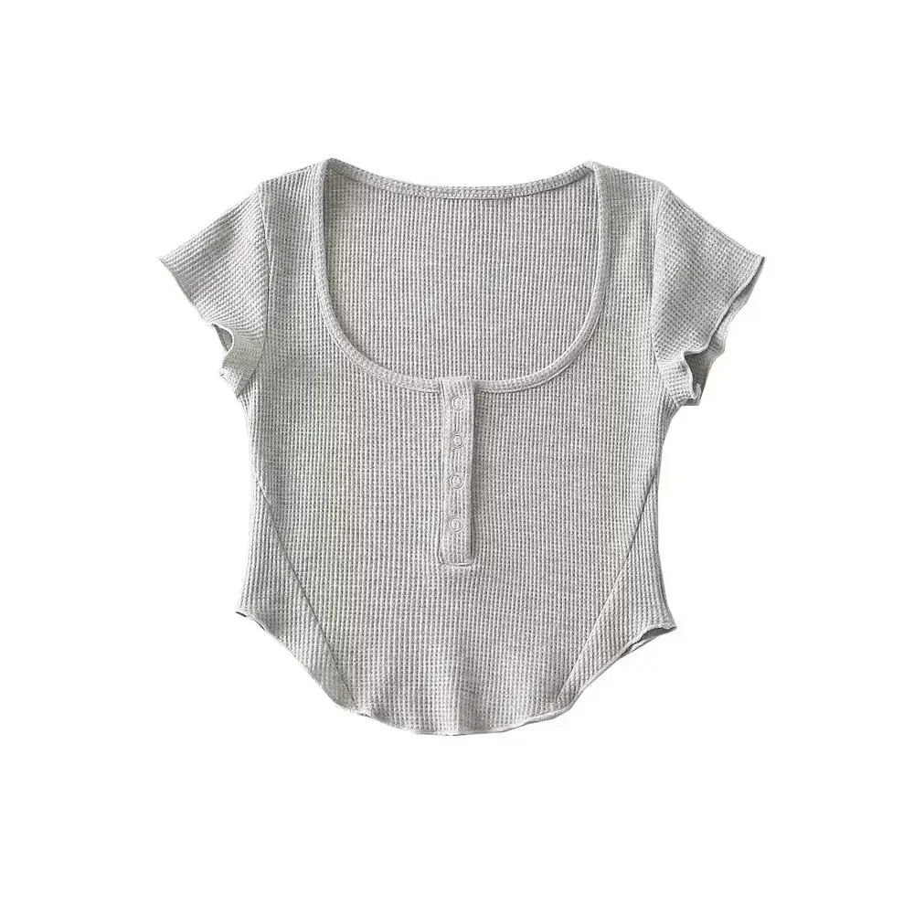 Gray Waffle Ear T-Shirt with Hidden Buckle & Elastic Bottom - Image 4