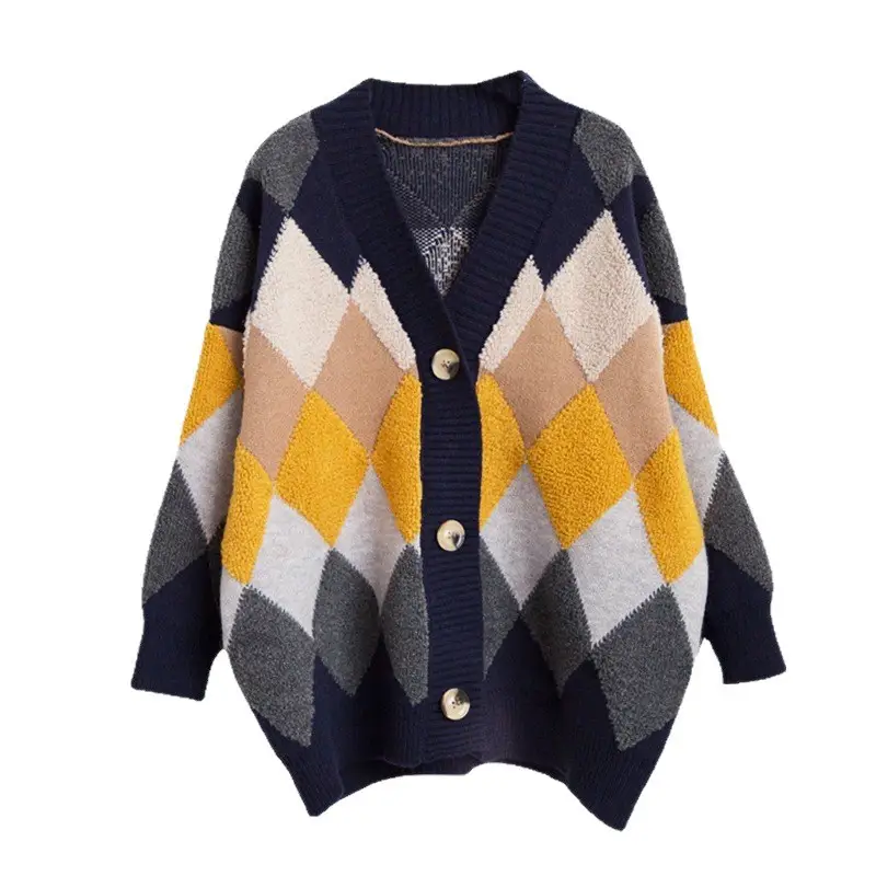 Women's Plaid Knit Coat Mid Length Winter Casual - Image 10