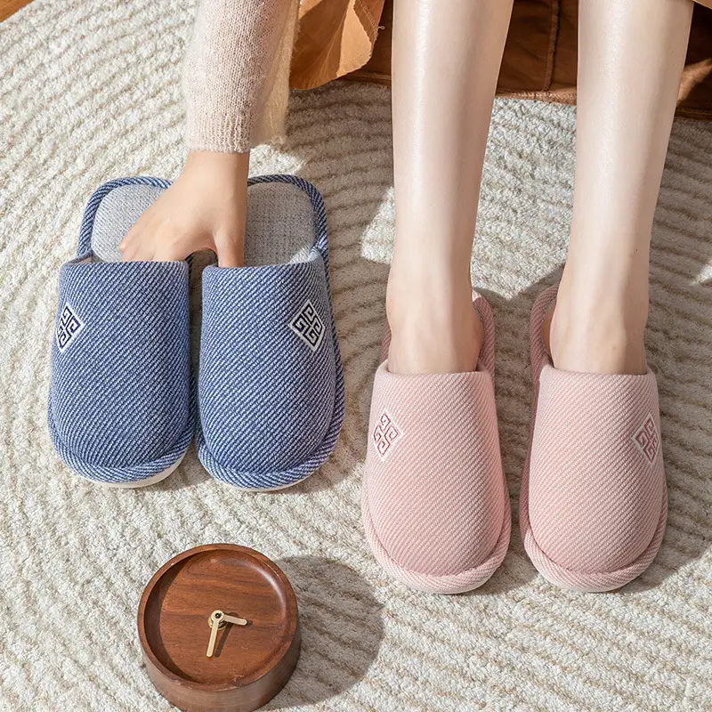 New Cotton Slippers for Women with Baotou Winter Non-Slip Soft Bottom Indoor Autumn and Winter Warm Couple Silent Cotton Slippers for Men