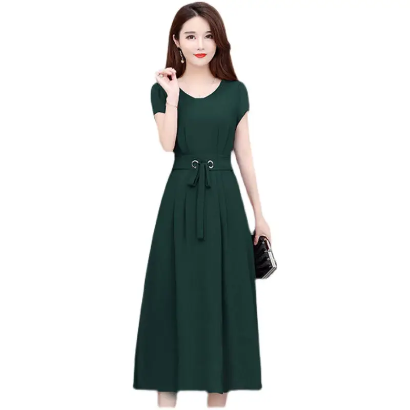 Black Long Sleeve Belted Dress for Women Large Size