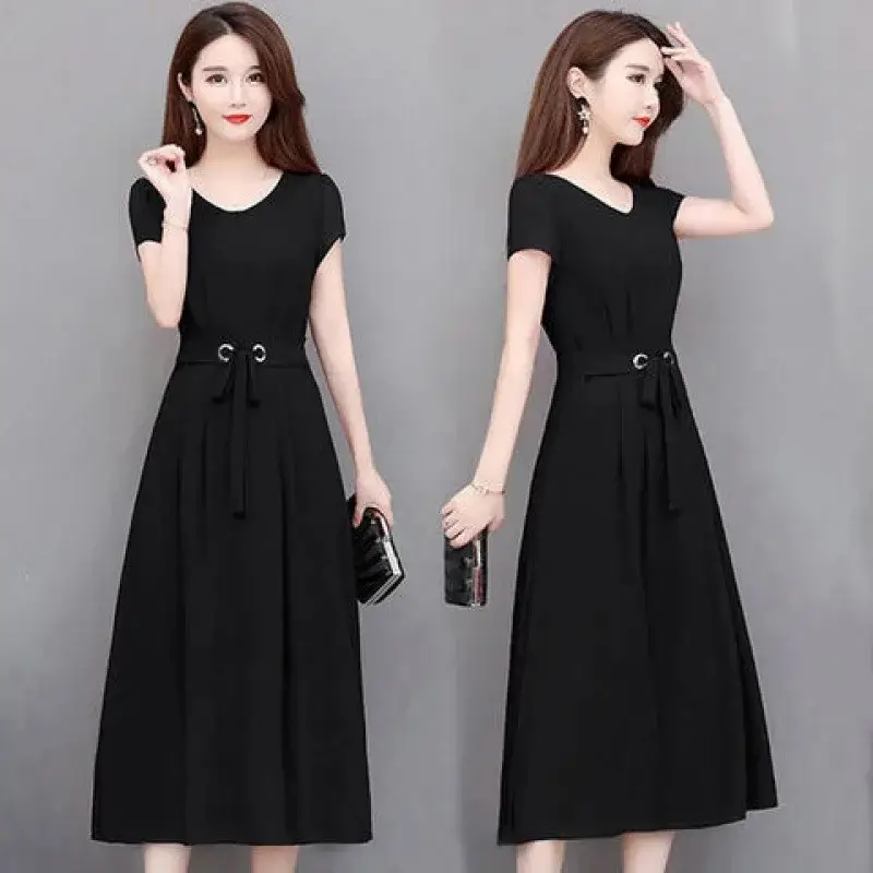 Black Long Sleeve Belted Dress for Women Large Size