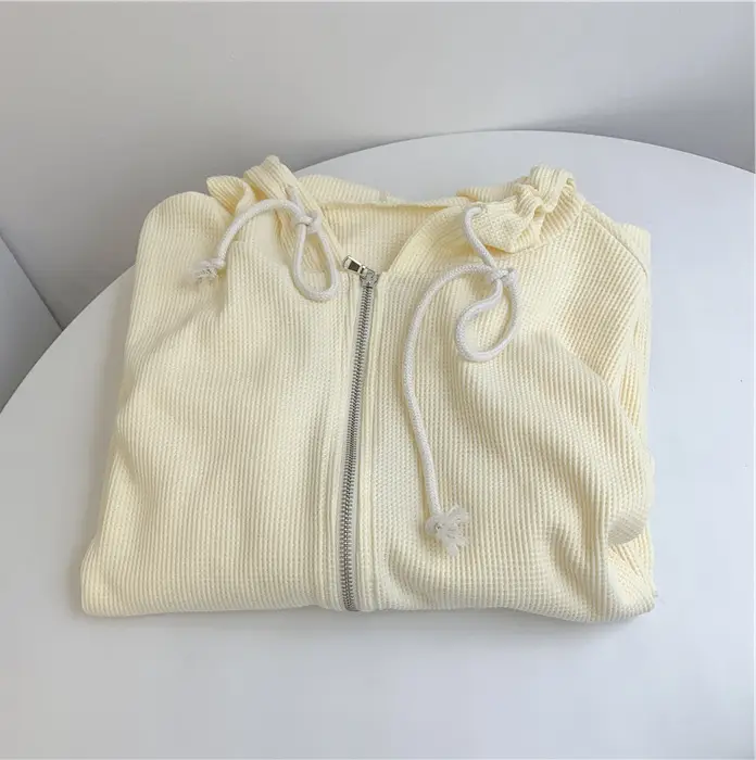 Women Waffle Zipper Hoodie Grey 2022 - Image 2