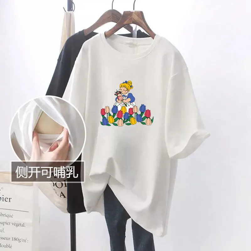 Pink Cartoon Breastfeeding Top Mid-Length Short Sleeve — feature 4