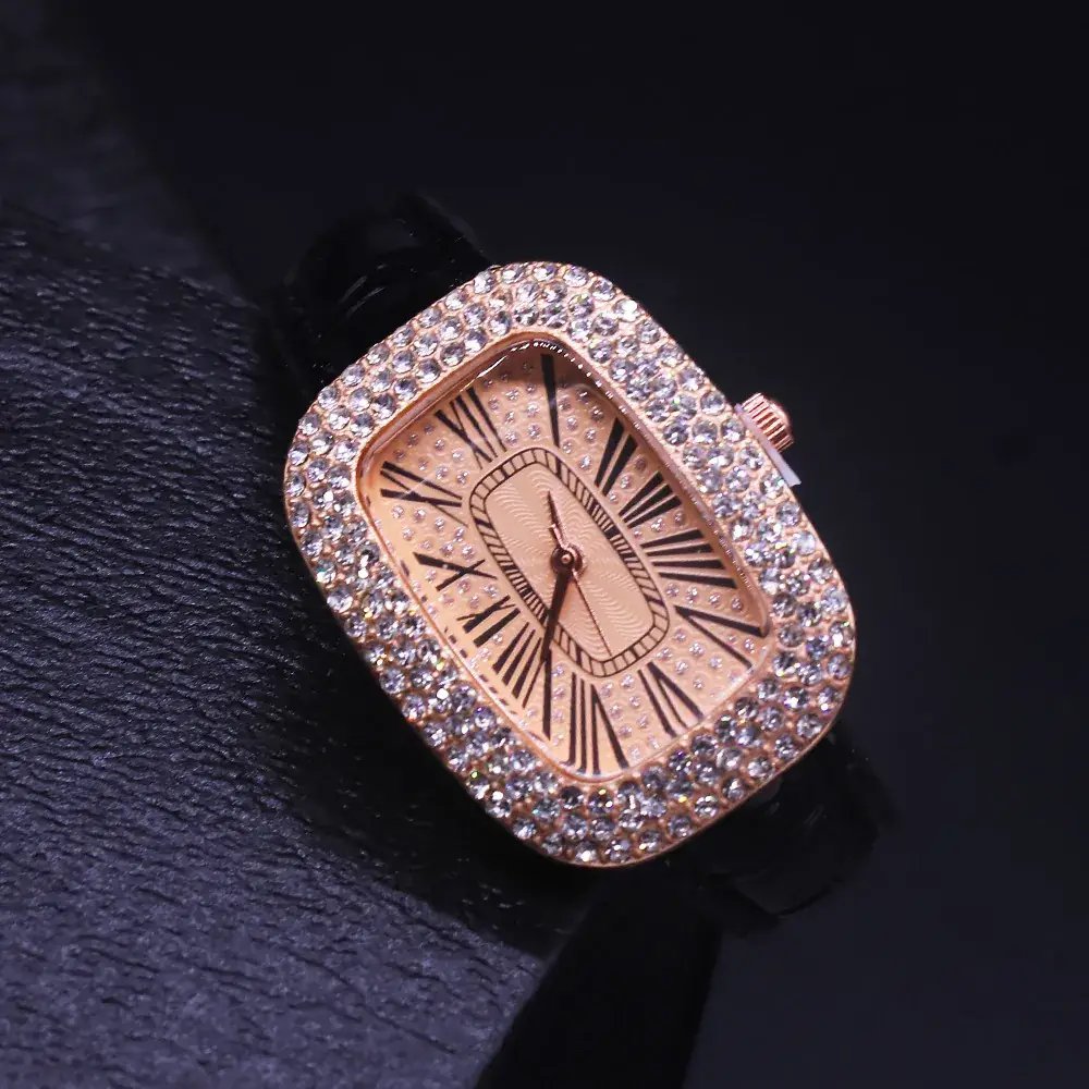 Women's Red Leather Quartz Watch with Diamond Face - Image 2