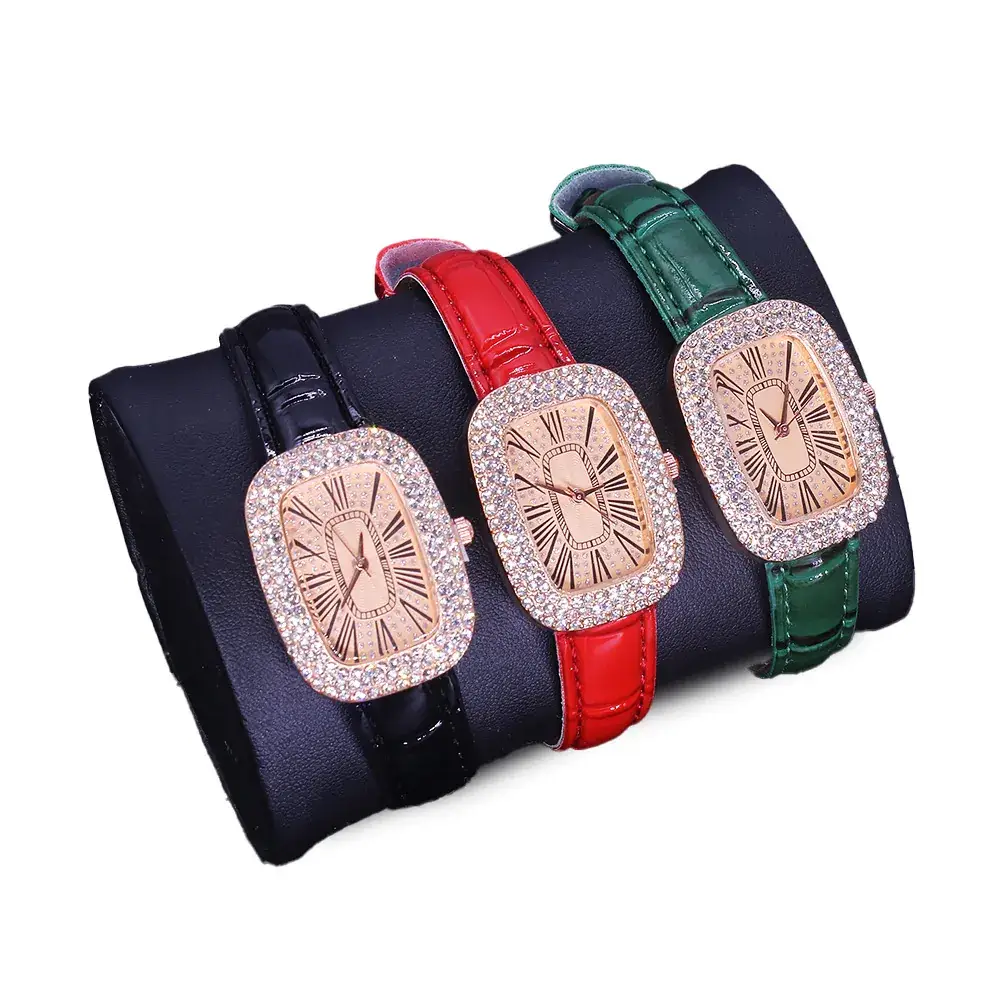 Women's Red Leather Quartz Watch with Diamond Face - Image 5