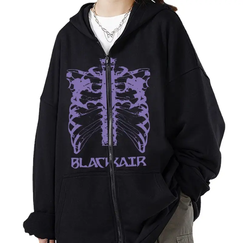 Black Zip Hoodie with Purple Butterfly Graphic - Image 4