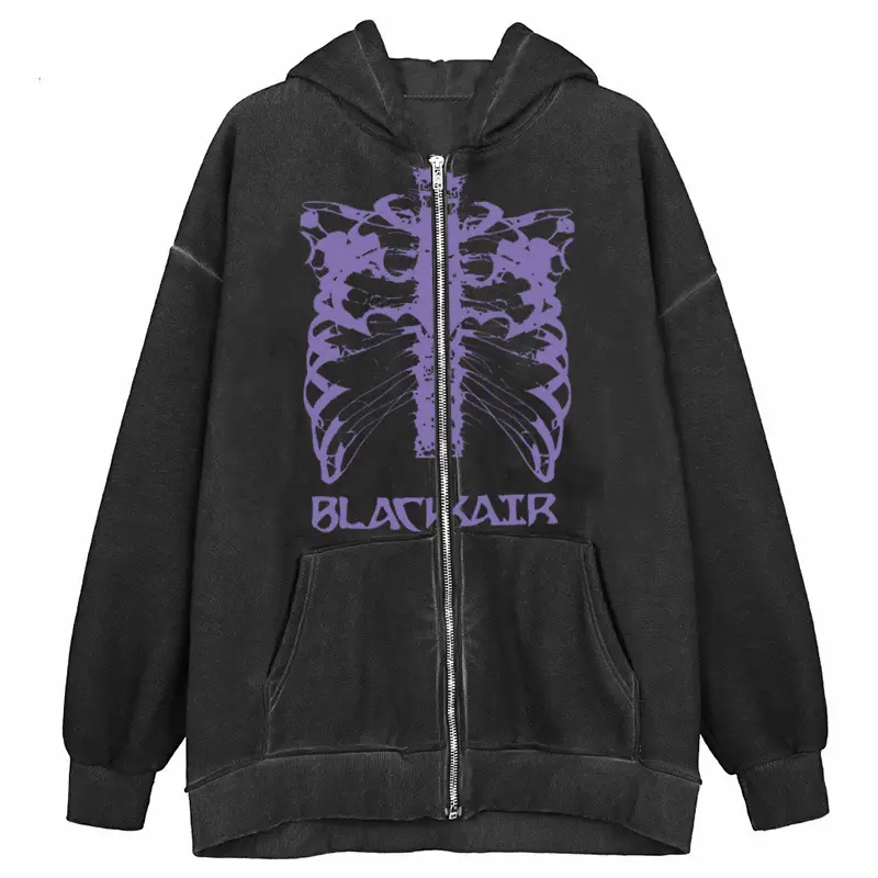 Black Zip Hoodie with Purple Butterfly Graphic - Image 2