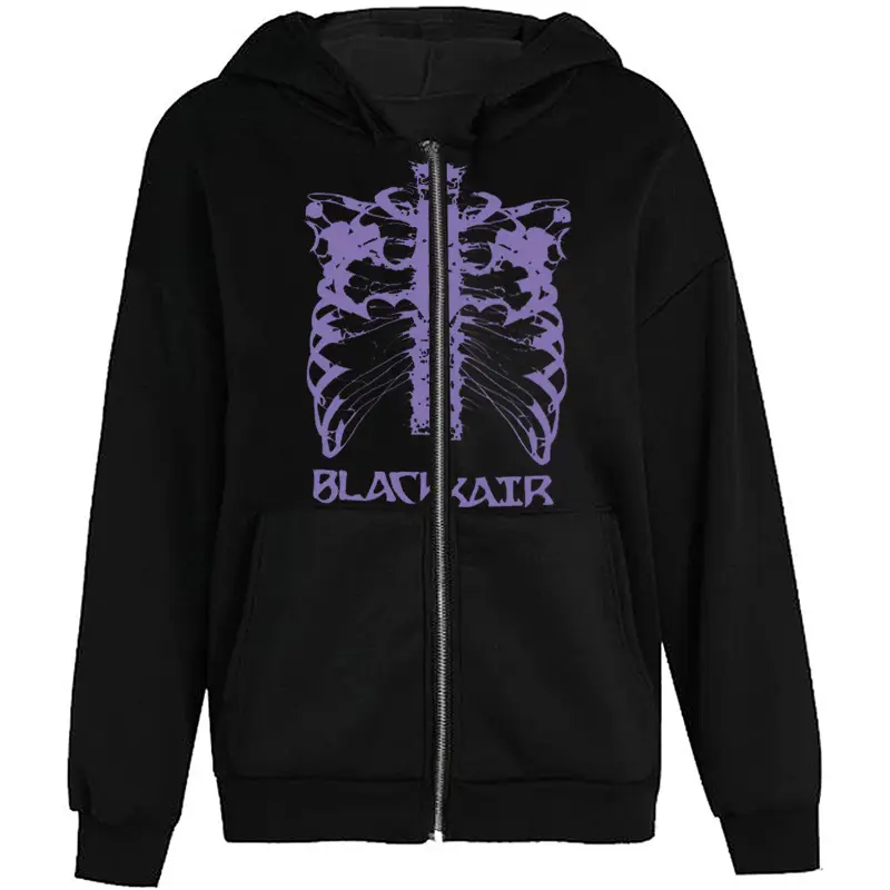 Black Zip Hoodie with Purple Butterfly Graphic - Image 6