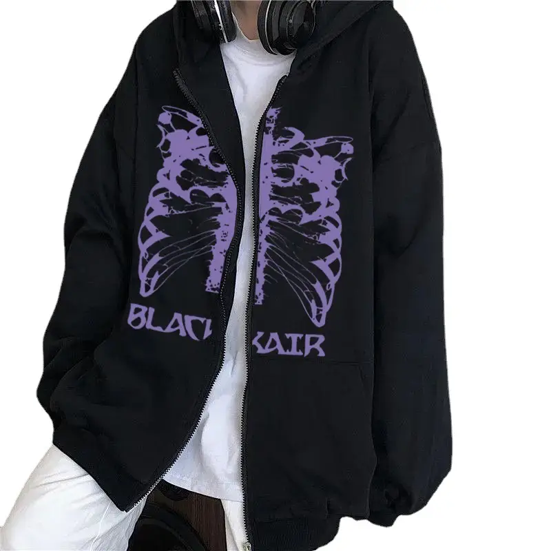 Black Zip Hoodie with Purple Butterfly Graphic - Image 7