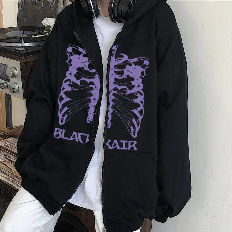 Black Zip Hoodie with Purple Butterfly Graphic - Image 3