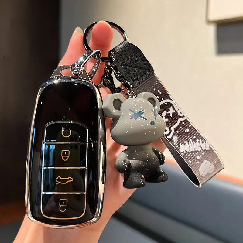 Chery H-Smart 4 Key [Single Shell Black] + Grey Violence Bear Pendant