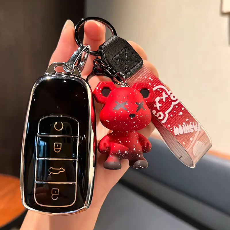 Chery H-Smart 4 Key [Single Shell Black] + Red Violence Bear Pendant