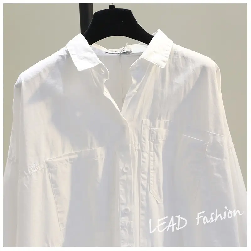 White Korean Style Women's Long Back Shirt with Double Pocket - Image 4