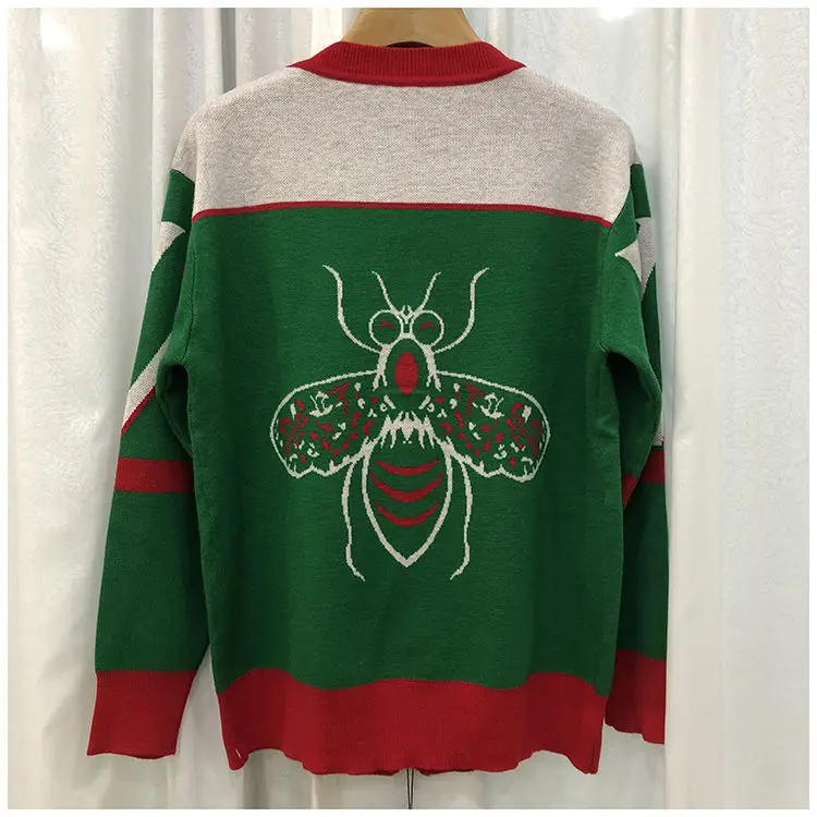 Women V-neck Knitted Cardigan Green Red 2023 — feature 16