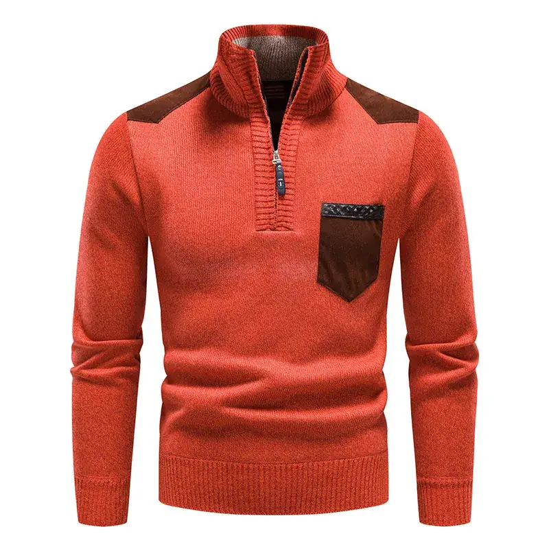 Men Fleece Lined Pullover Sweater Solid Color - Image 8