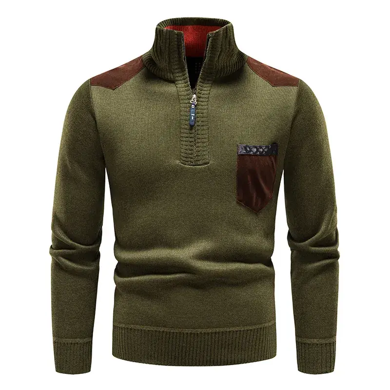 Men Fleece Lined Pullover Sweater Solid Color - Image 2