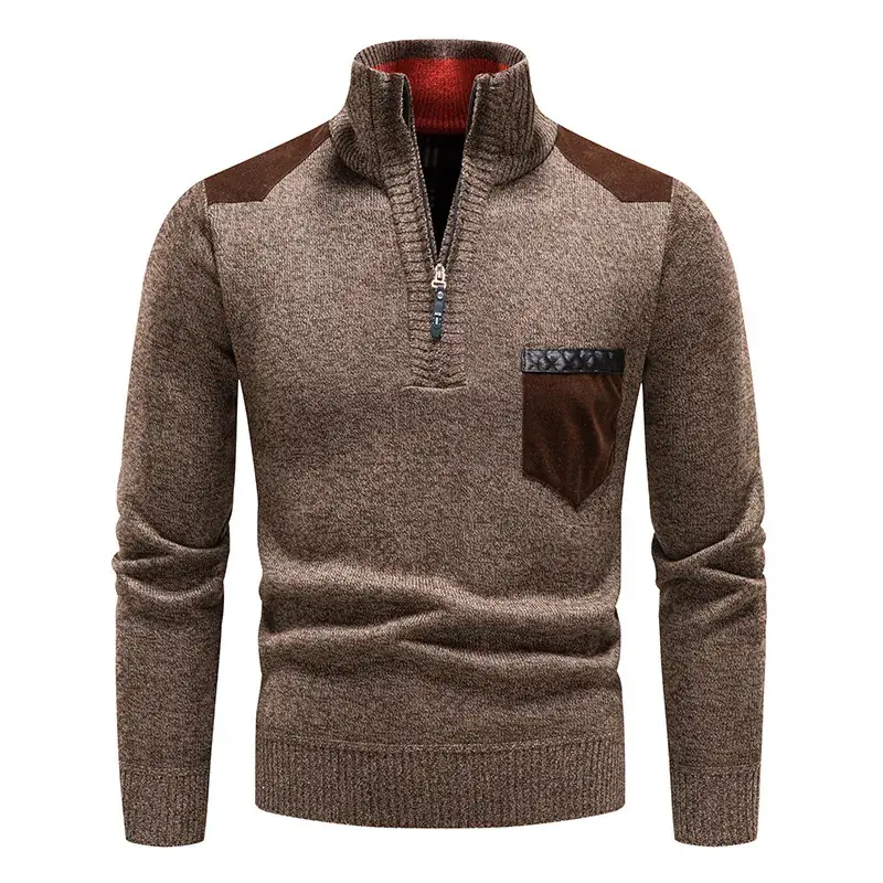 Men Fleece Lined Pullover Sweater Solid Color - Image 3