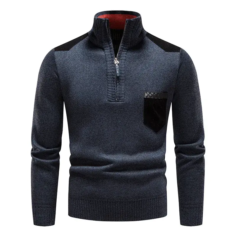 Men Fleece Lined Pullover Sweater Solid Color - Image 4