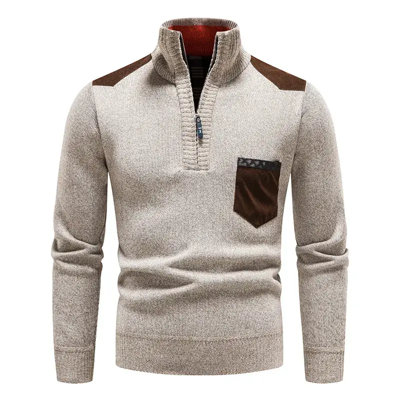Men Fleece Lined Pullover Sweater Solid Color - Image 5