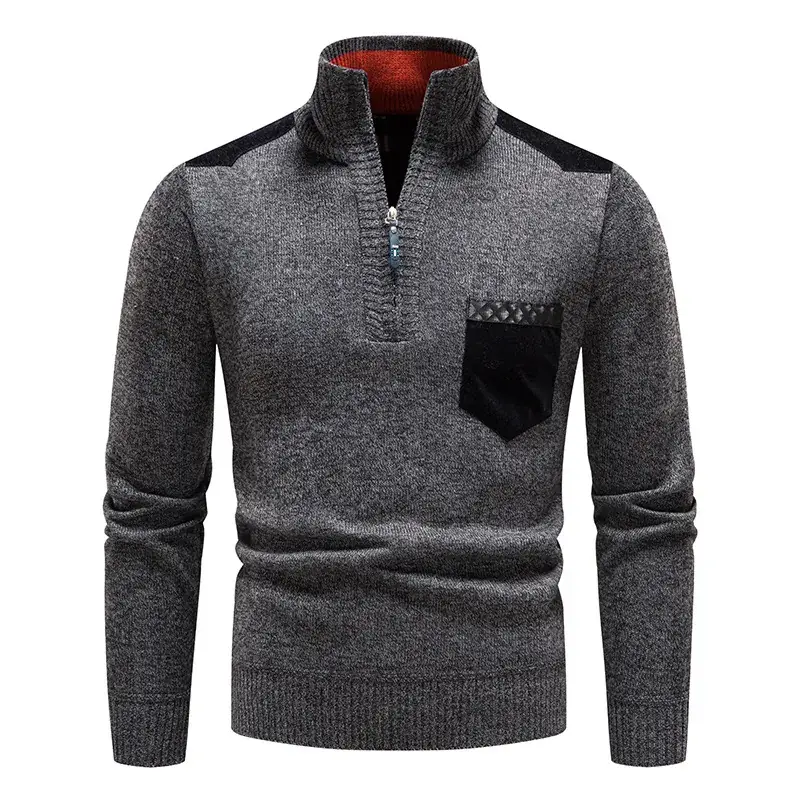 Men Fleece Lined Pullover Sweater Solid Color - Image 6