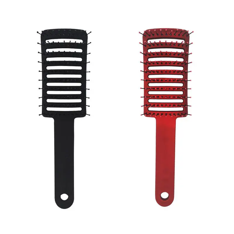 Red Curved Hair Brush for Straightening & Frizz Control - Image 7