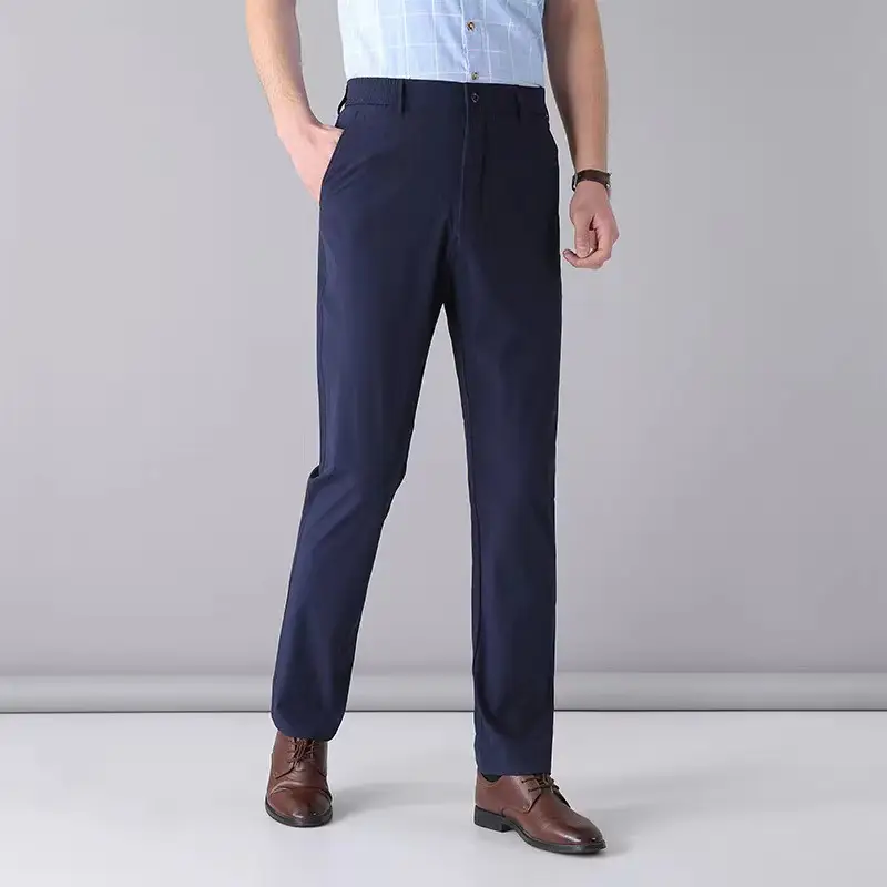 Men's Ice Silk Casual Pants Black Elastic Waist - Image 11