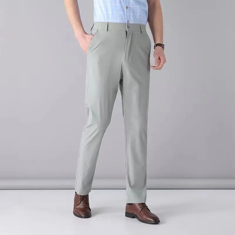 Men's Ice Silk Casual Pants Black Elastic Waist - Image 12