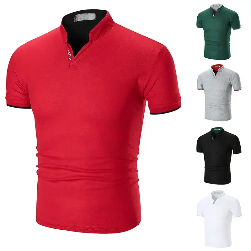 Men Green Cuff Striped Polo Shirt with Stand Collar - Image 7