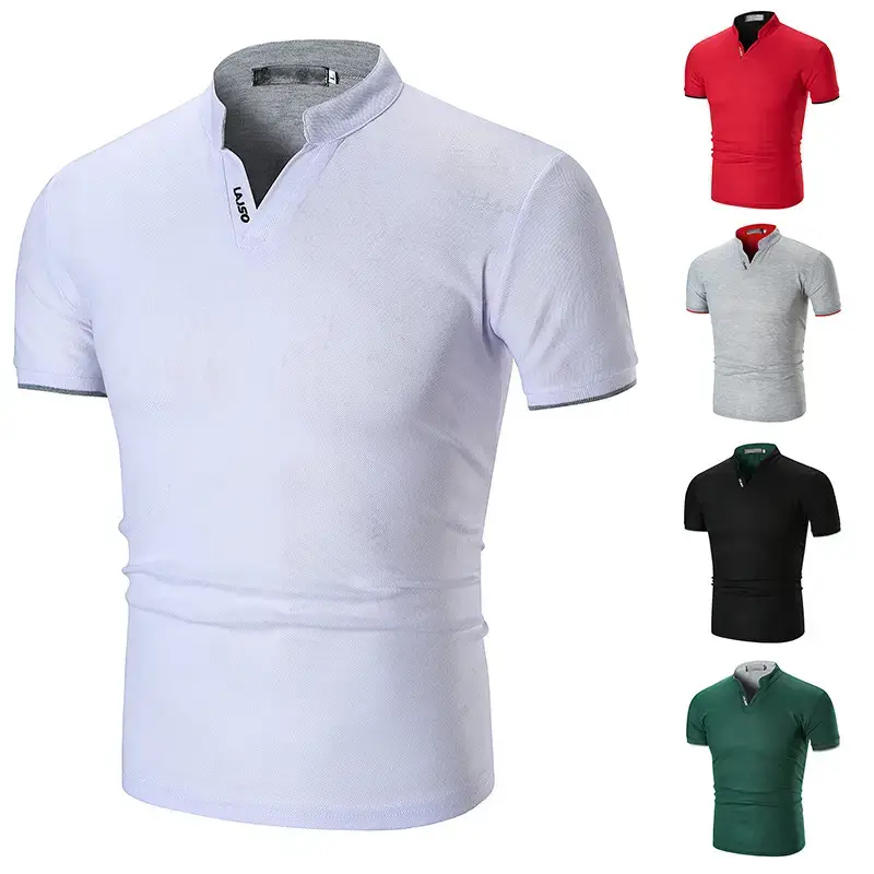 Men Green Cuff Striped Polo Shirt with Stand Collar - Image 10