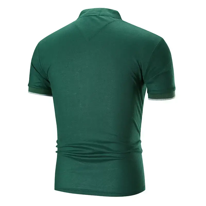 Men Green Cuff Striped Polo Shirt with Stand Collar — feature 10